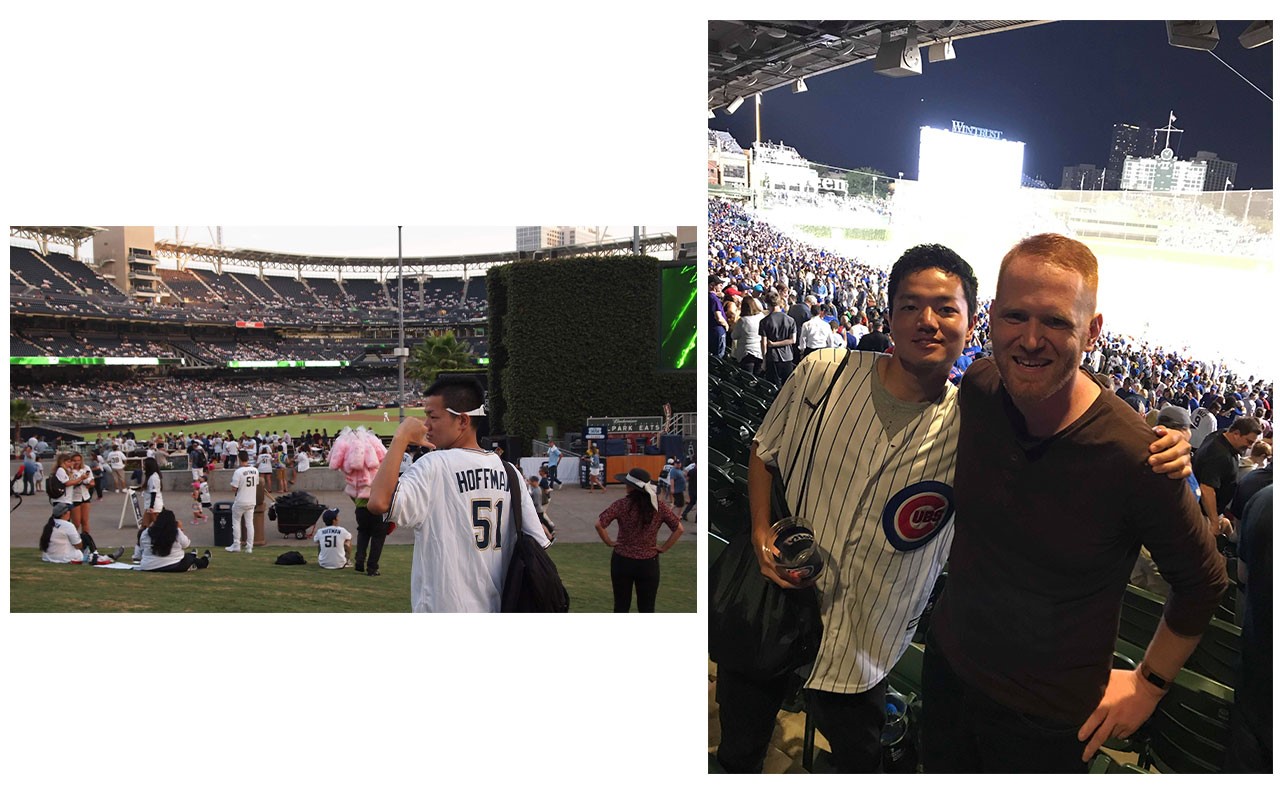 Sou Kogum at a baseball game with his homestay family.