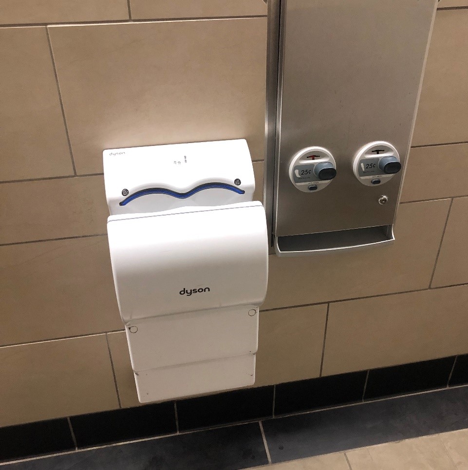 Hand dryer in the restrooms