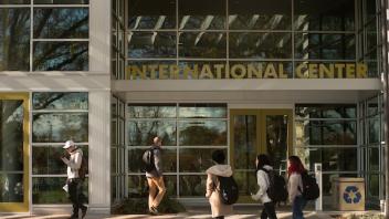 Students in front of the international center