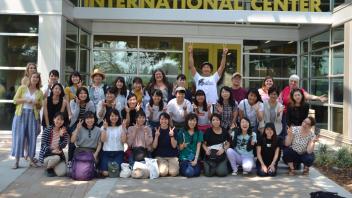 Group photo in front of the international center
