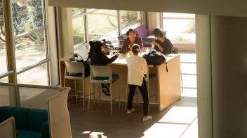 Students gathered at the international center