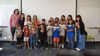 Students during an origami activity
