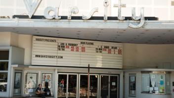 The downtown area and the Varsity Theater in the city of Davis