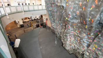 the climbing wall in the Activities and Recreation Center