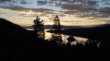A scenic view of Lake Tahoe at sunset