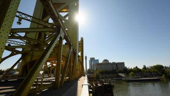 The Tower Bridge crosses the Sacramento River in Sacramento