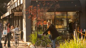 Students enjoy Philz Coffee at Second and E Street  in downtown Davis