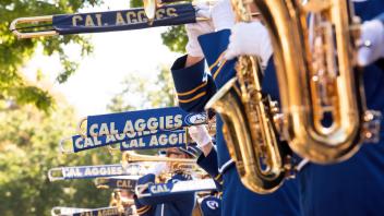 Scenes from the Parade.  UC Davis Marching Band close up of instruments