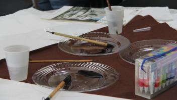 close up of painting tools