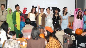 UC Davis International students pose in their Halloween costumes