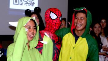 UC Davis International students pose in their Halloween costumes