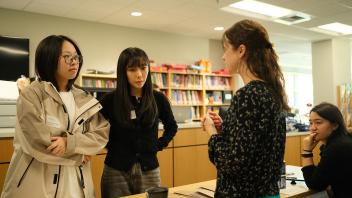 GSP students meet with staff member, Stephanie Palmer, during orientation.