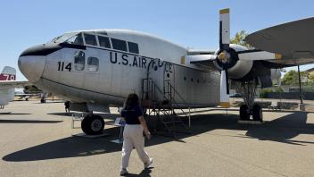 an old U.S. Army plane at the Aerospace Museum of California