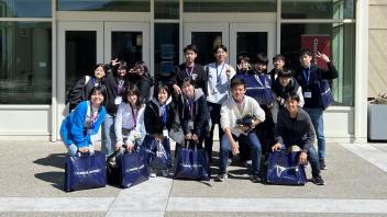 Seikei High School students pose outside the campus store
