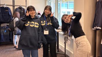 Seikei High School students pose in the Campus Store