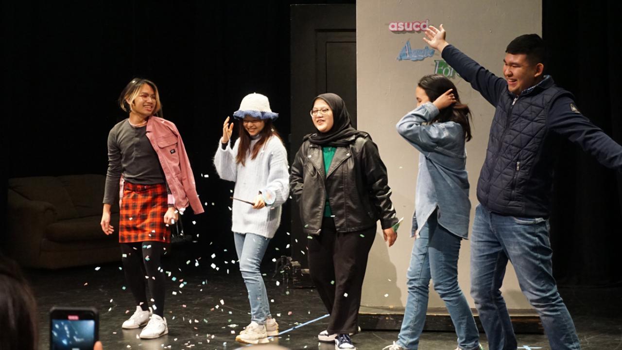 UC Davis Global Study Program students perform on stage during theater class