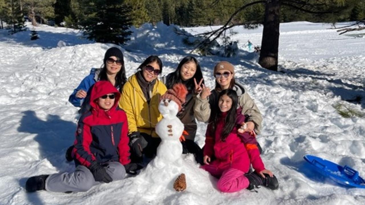 Minkyoung Kim and her host family in the snow