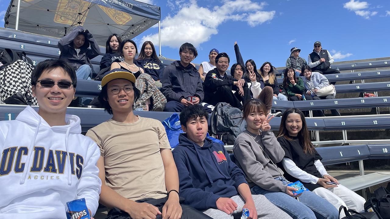 UC Davis international students at a UC Davis Baseball Game