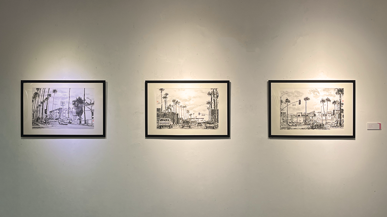 an image of Global Study Program alumna YiFei Li's art hanging on a wall for display as part of her graduation thesis