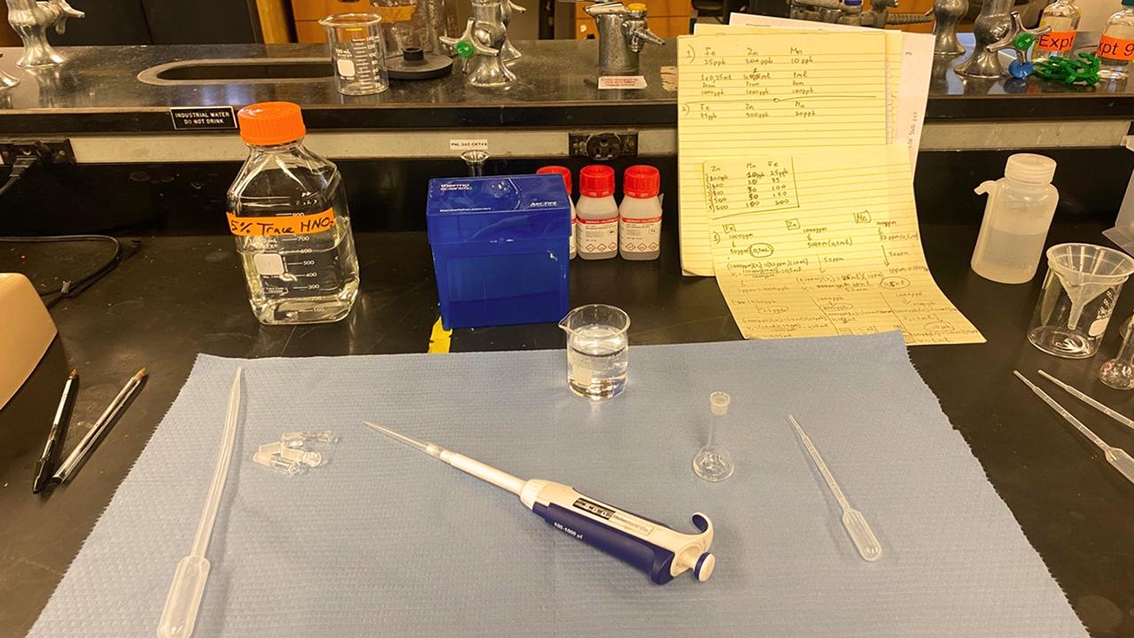 lab equipment set up at the bench and ready to use
