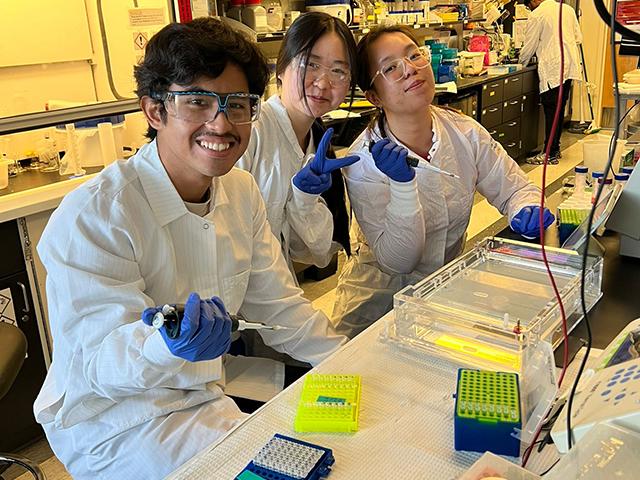 GSP student Faiz poses with fellow research assistants in the Phaff Yeast Culture Collection Lab