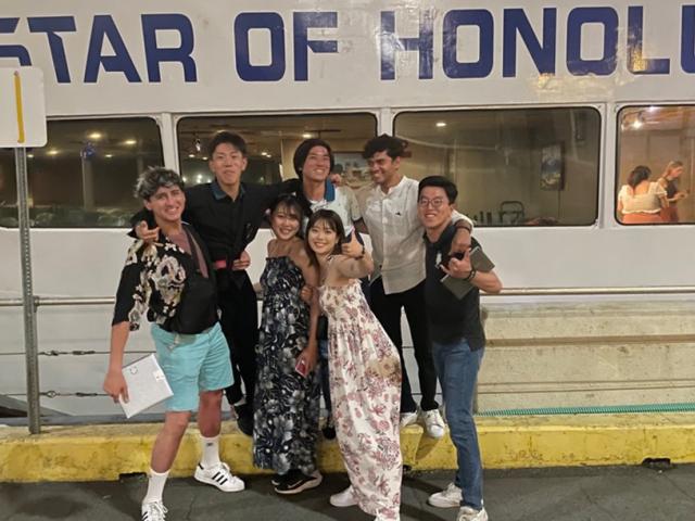 Minkyung Kim and friends in front of the Star of Honolulu ship