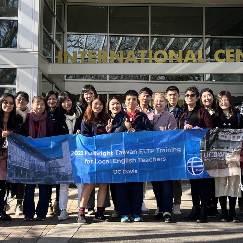 Taiwan Fulbright teachers pose outside UC Davis International Center for a weeklong training program