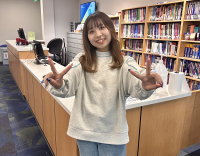 UC Davis International Programs student Kotomi Akai poses in the International Learning Center