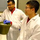 GREAT Program student Bolun Zhang and Dr. Abhilash Padavannil wait for their test sample processing countdown