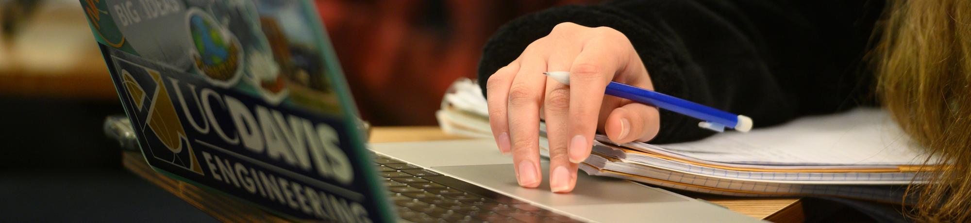 UC Davis student on laptop