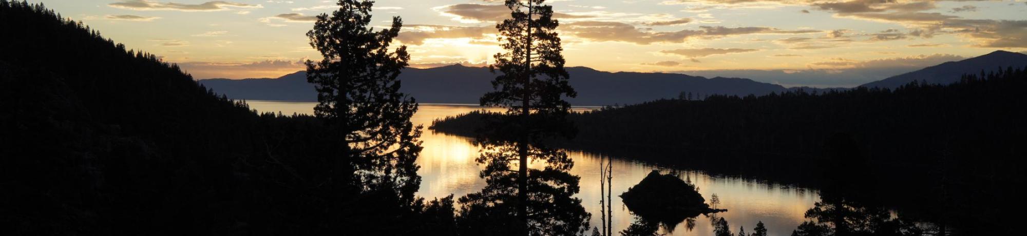 A scenic view of Lake Tahoe at sunset